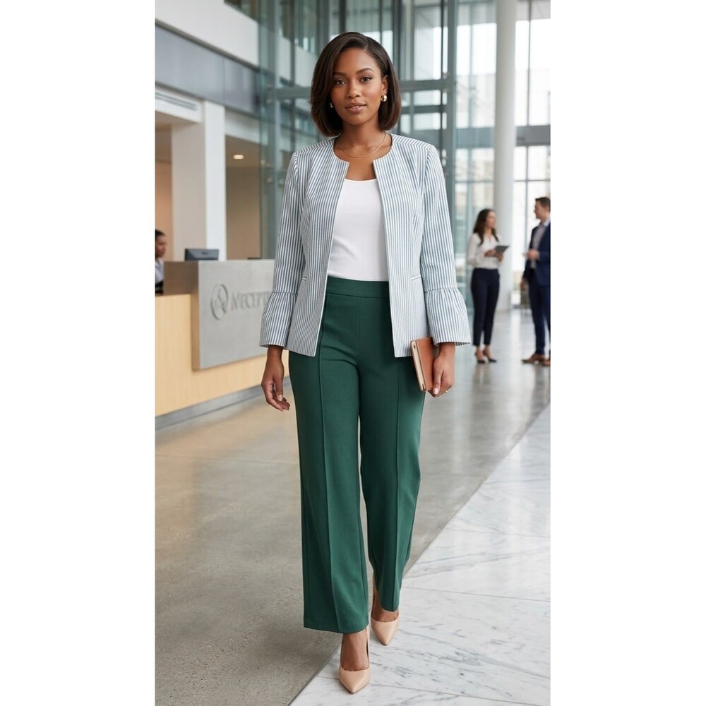 2Piece Business Casual Set: Anne Klein Striped Blazer & Rafaella WideLeg Pant XL